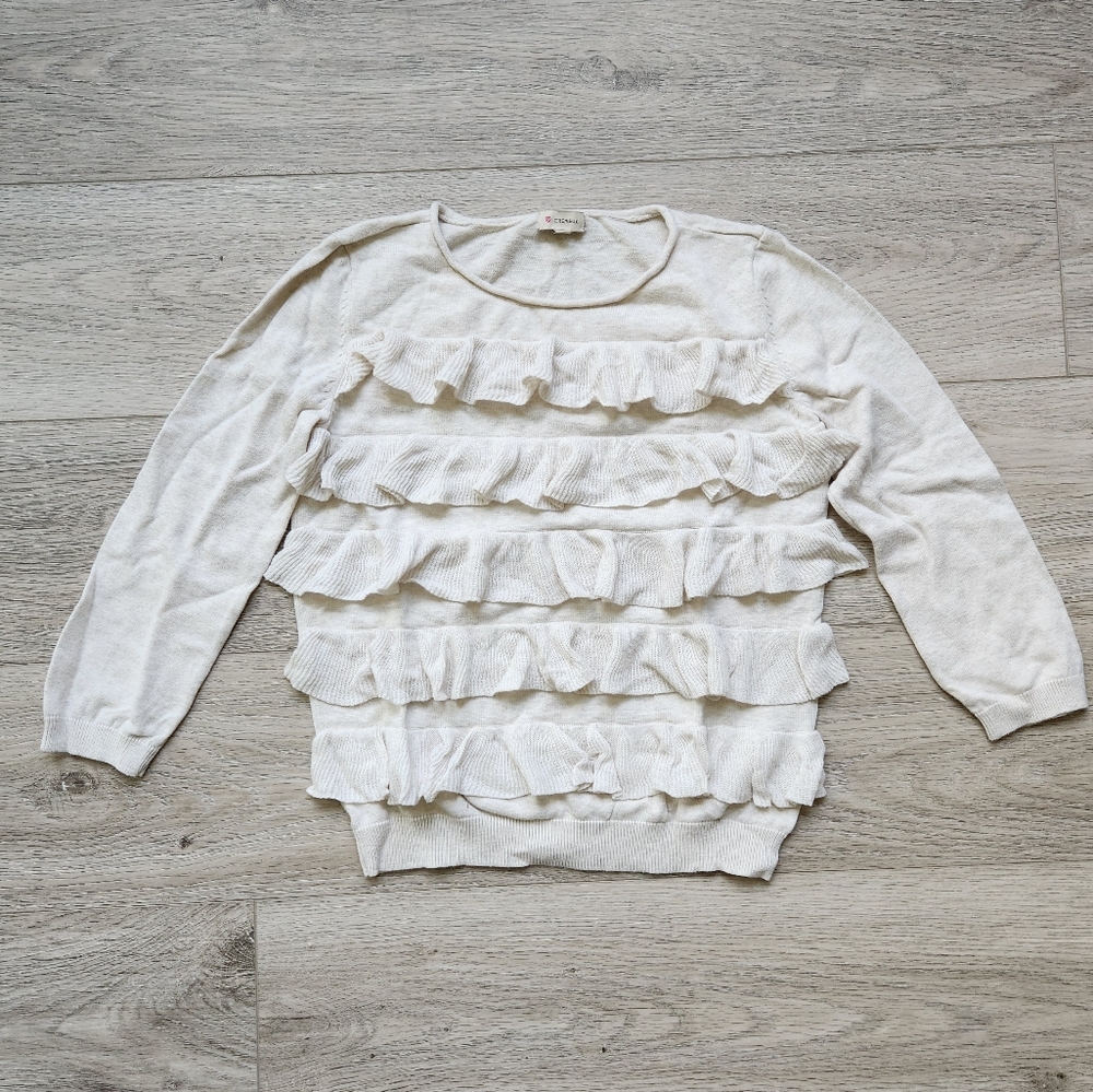 Cremieux Cream Ruffle Top Womens Xs Three Fourth Sleeves Casual